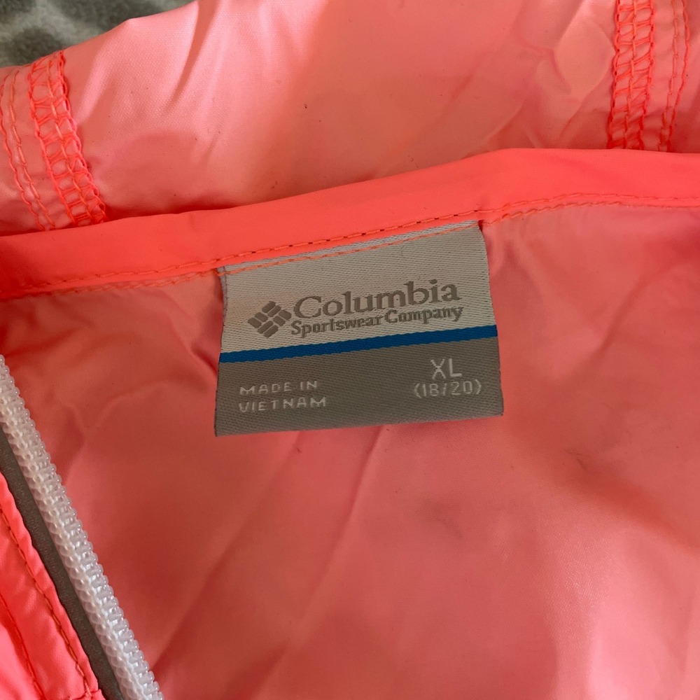 Columbia Hooded Lightweight Rain Jacket size XL Neon Pink Windbreaker Shell Y2K - Picture 2 of 12